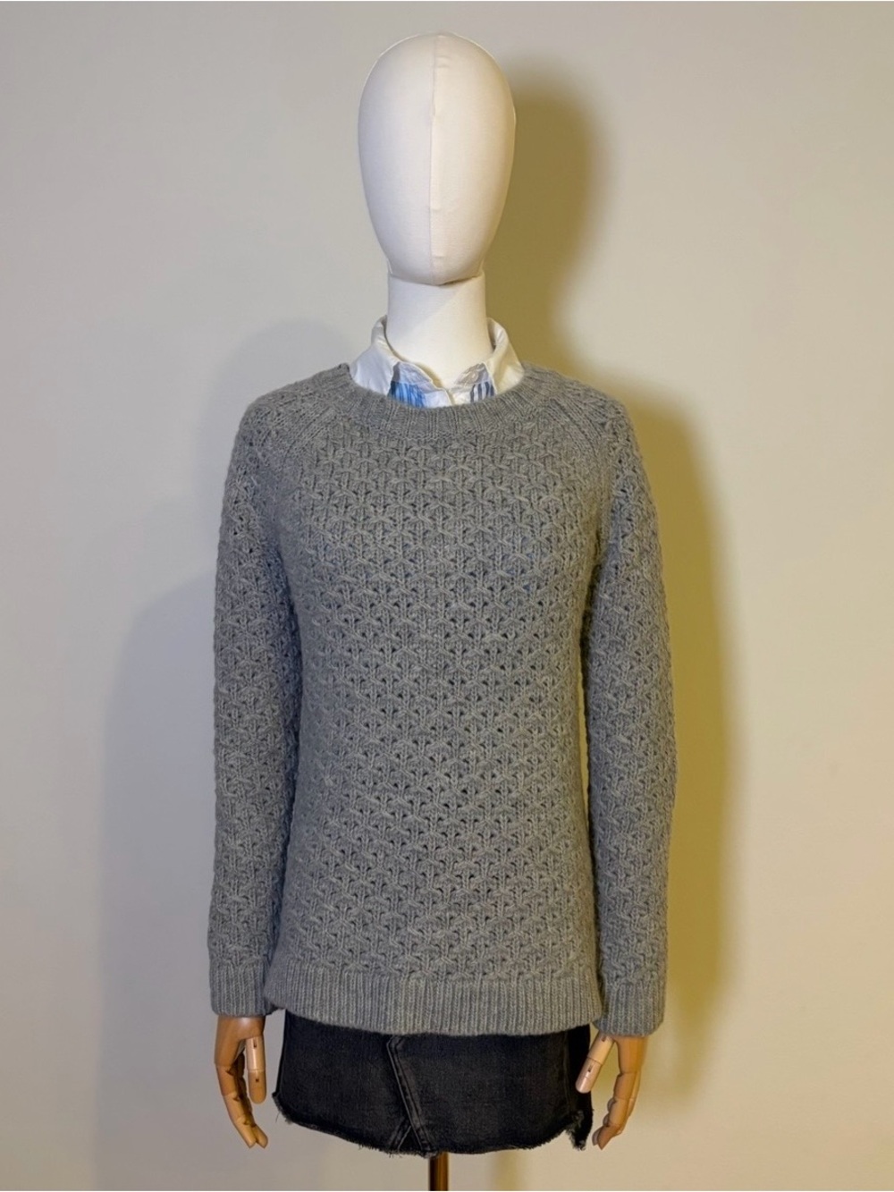 Banana Republic Italian Yarn Alpaca Merino Wool Textured Knit Sweater Gray XS